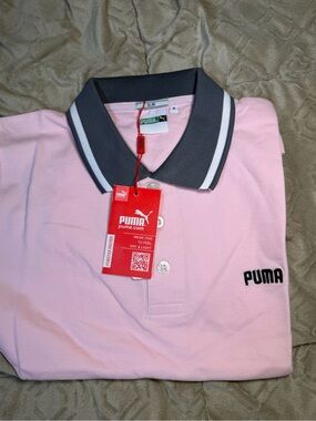 Puma Men’s Pink Polo with Charcoal Contrast Collar
